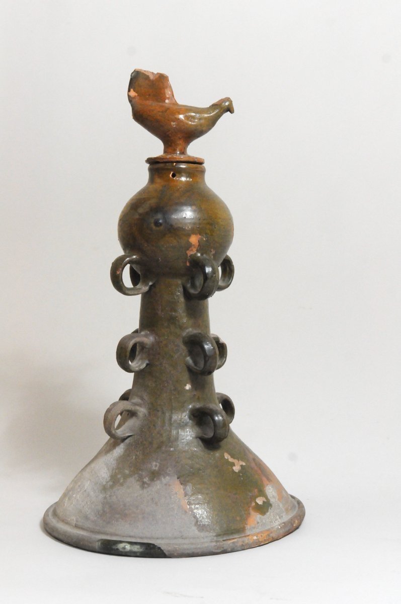 Saintonge. Finial To The Bird. Glazed Earth. First Half XIX° Century. H 63 Cm