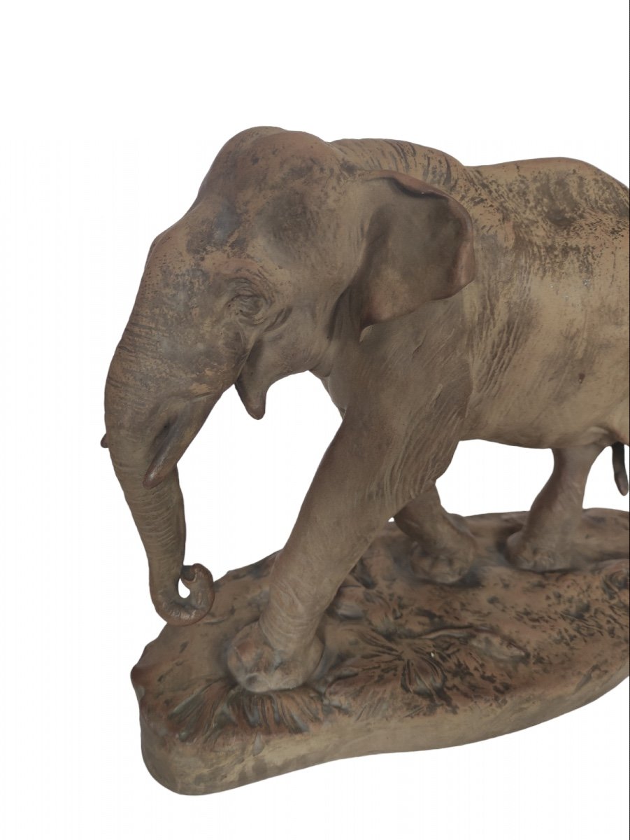 Ytiga Noumata. Manufacture Nationale De Sèvres. Elephant avec souris. Grès tendre. 1936. H25 cm-photo-2