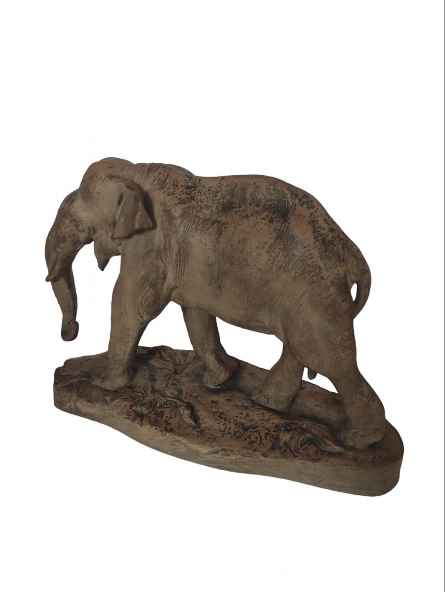 Ytiga Noumata. Manufacture Nationale De Sèvres. Elephant With Mouse. Soft Stoneware. 1936. H25 Cm-photo-3