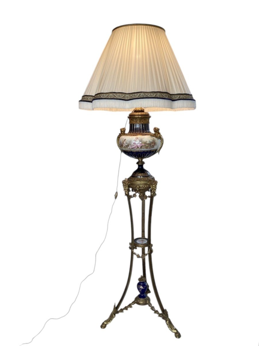 St L XVI Sevres Floor Lamp (manner Of) Porcelain & Gilt Bronze. Signed Poitevin Circa 1880-photo-2