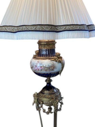 St L XVI Sevres Floor Lamp (manner Of) Porcelain & Gilt Bronze. Signed Poitevin Circa 1880-photo-3