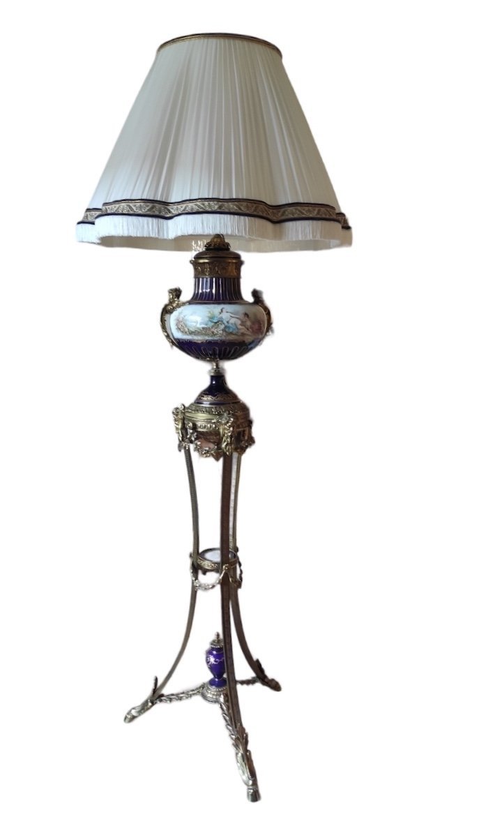 St L XVI Sevres Floor Lamp (manner Of) Porcelain & Gilt Bronze. Signed Poitevin Circa 1880-photo-8