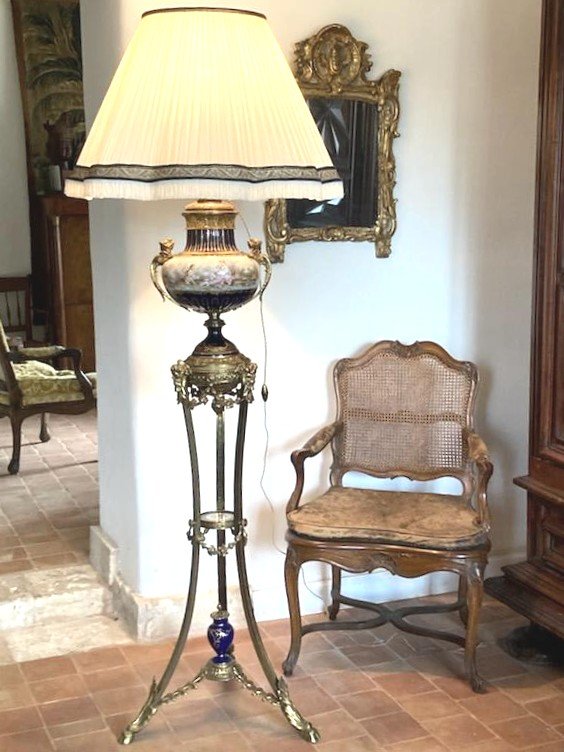 St L XVI Sevres Floor Lamp (manner Of) Porcelain & Gilt Bronze. Signed Poitevin Circa 1880