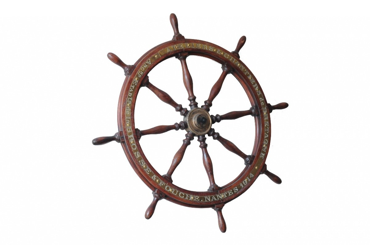 Ash, Mahogany And Brass Steering Wheel. Workshops & Shipyards Of Brittany. Nantes. 1914.-photo-3