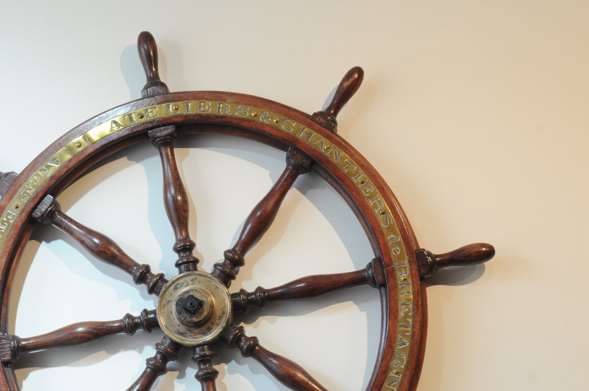 Ash, Mahogany And Brass Steering Wheel. Workshops & Shipyards Of Brittany. Nantes. 1914.