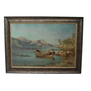 Landscape With A Boat. Oil On Canvas Signed H Cassinelli (horacio Cassinelli Painter Of The XIXth)