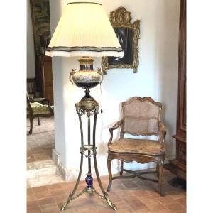 St L XVI Sevres Floor Lamp (manner Of) Porcelain & Gilt Bronze. Signed Poitevin Circa 1880