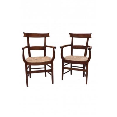 Pair Of Saintongeais Straw Armchairs In Cherry. Beginning Of The 20th Century.