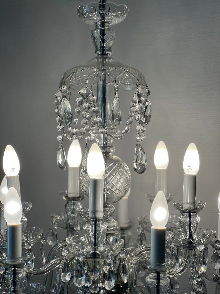 REF 36 / Lustre Pampilles Cristal Boheme 10 Lumieres / Refait A Neuf -photo-6