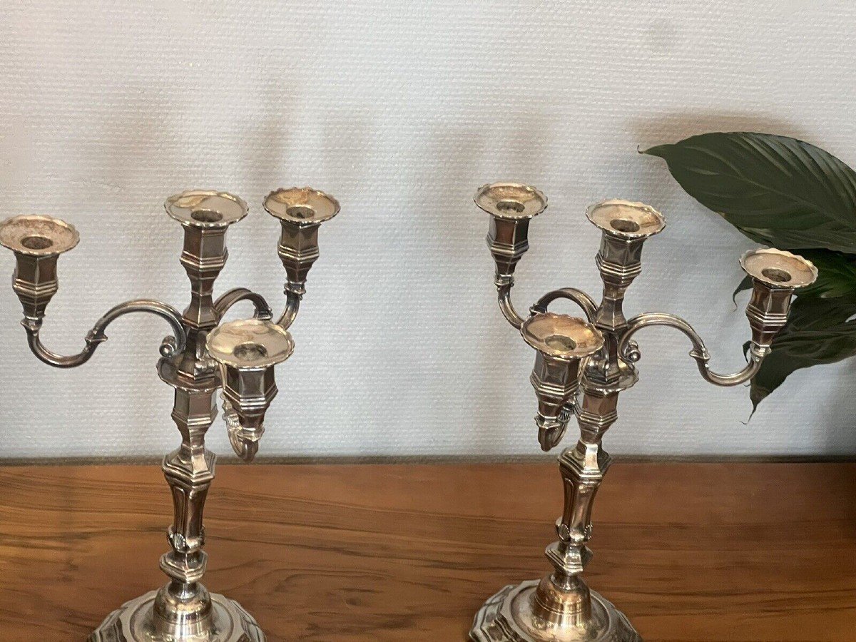 Pair Of Silver Metal Candlestick Shell Model -photo-2