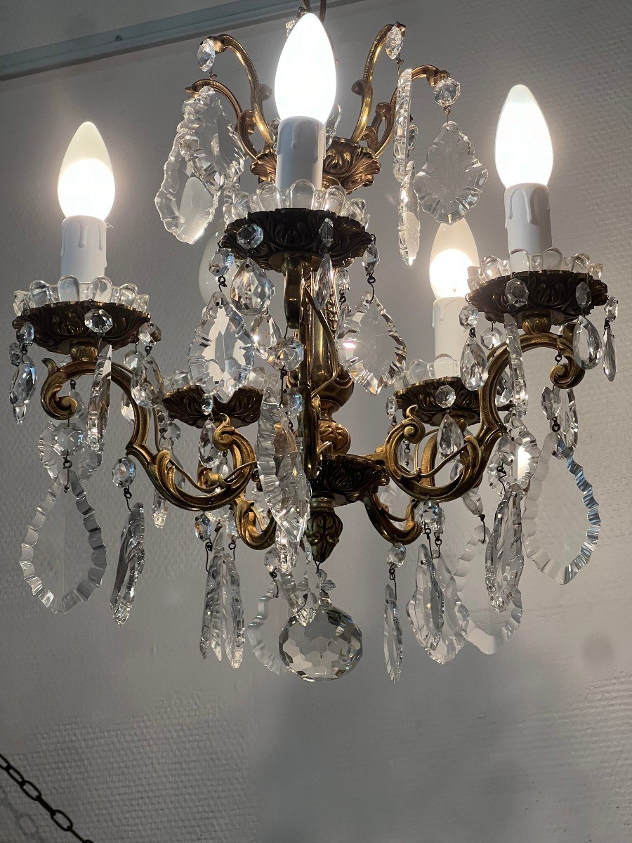 Ref 62 / Bronze Chandelier Crystal Pendants 5 Lights /refurbished-photo-3