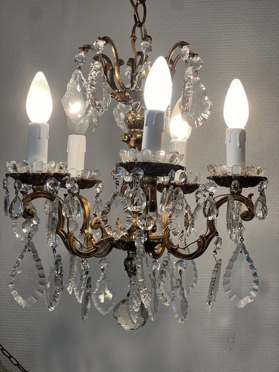 Ref 62 / Bronze Chandelier Crystal Pendants 5 Lights /refurbished