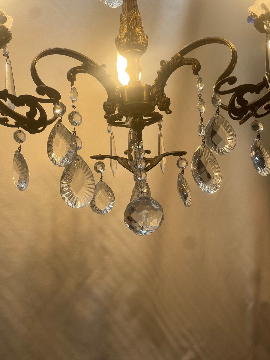 Ref 73 / Chandelier 1900 Crystal Pendants 3 Lights / Rebuilt As New-photo-6