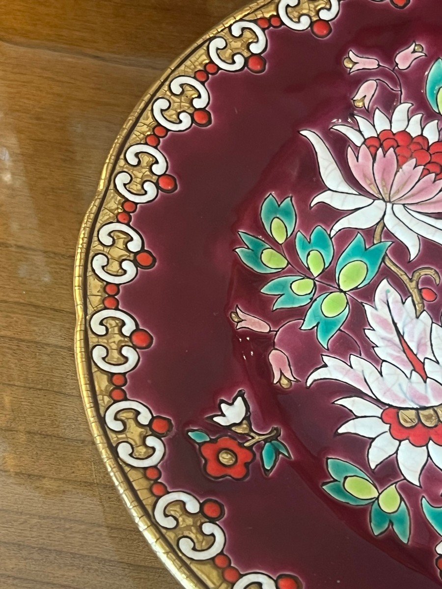  Longwy / Assiette Decorative Decor Venise Rouge Et Dorure-photo-3