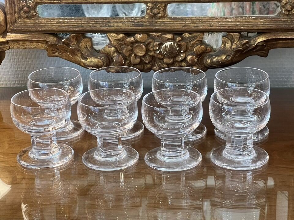 Sevres /  Serie De 8 Verres 8 Cm Art Deco Cristal Signe -photo-6