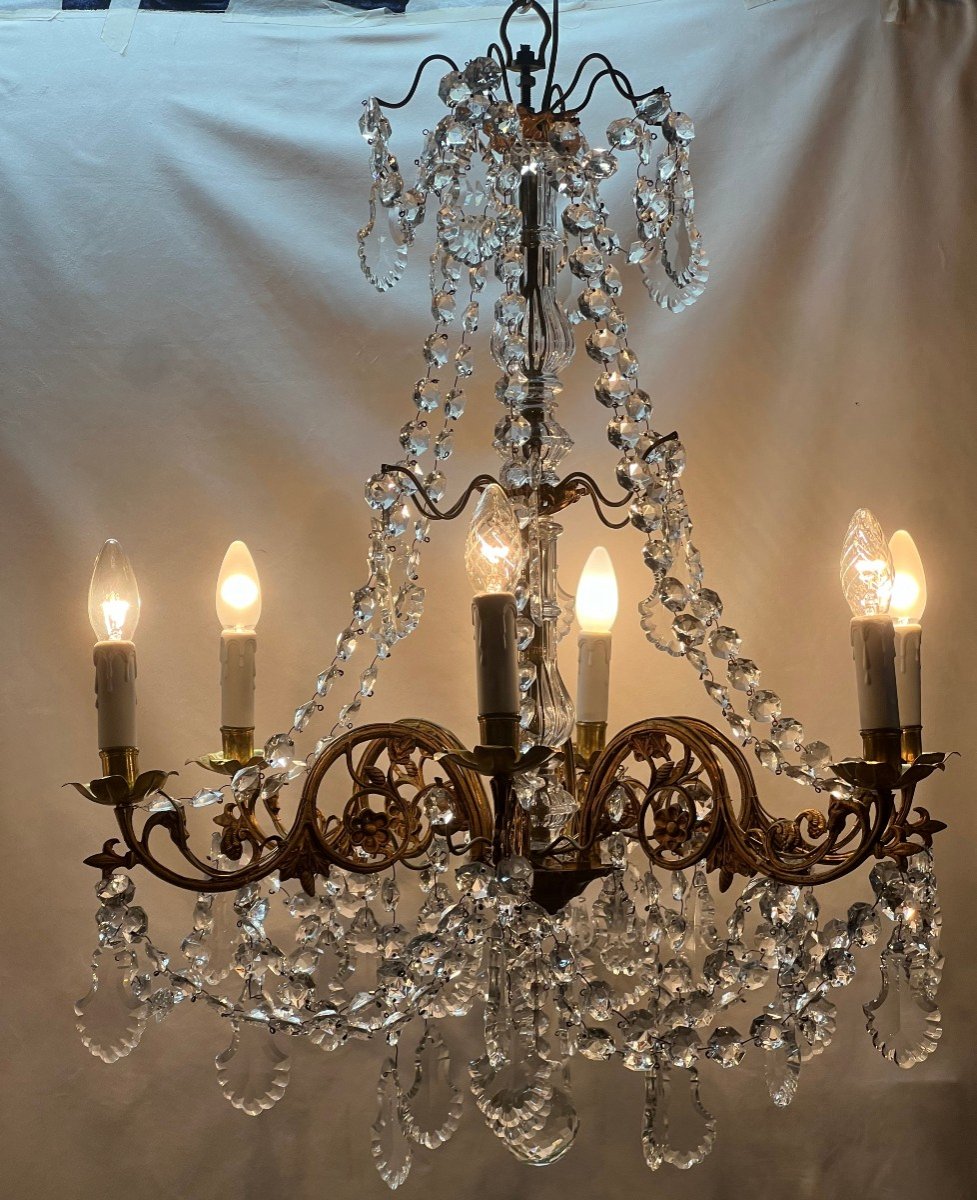 Ref 80 / Bronze Nap III Chandelier With Tassels 6 Lights / Refurbished