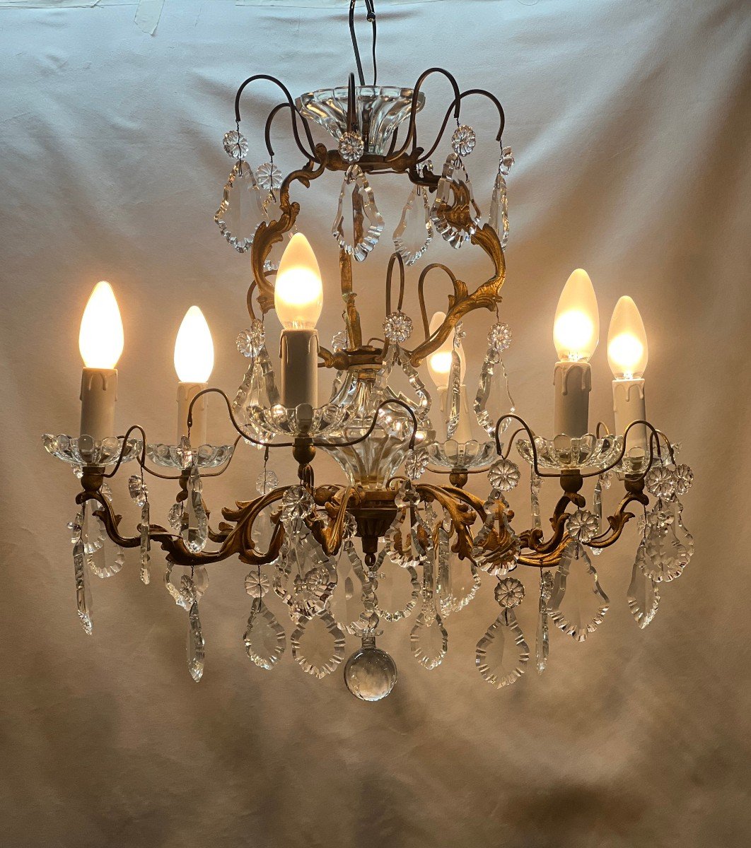 Ref 87/ Chandelier Crystal Tassels Bronze 6 Lights / Refurbished