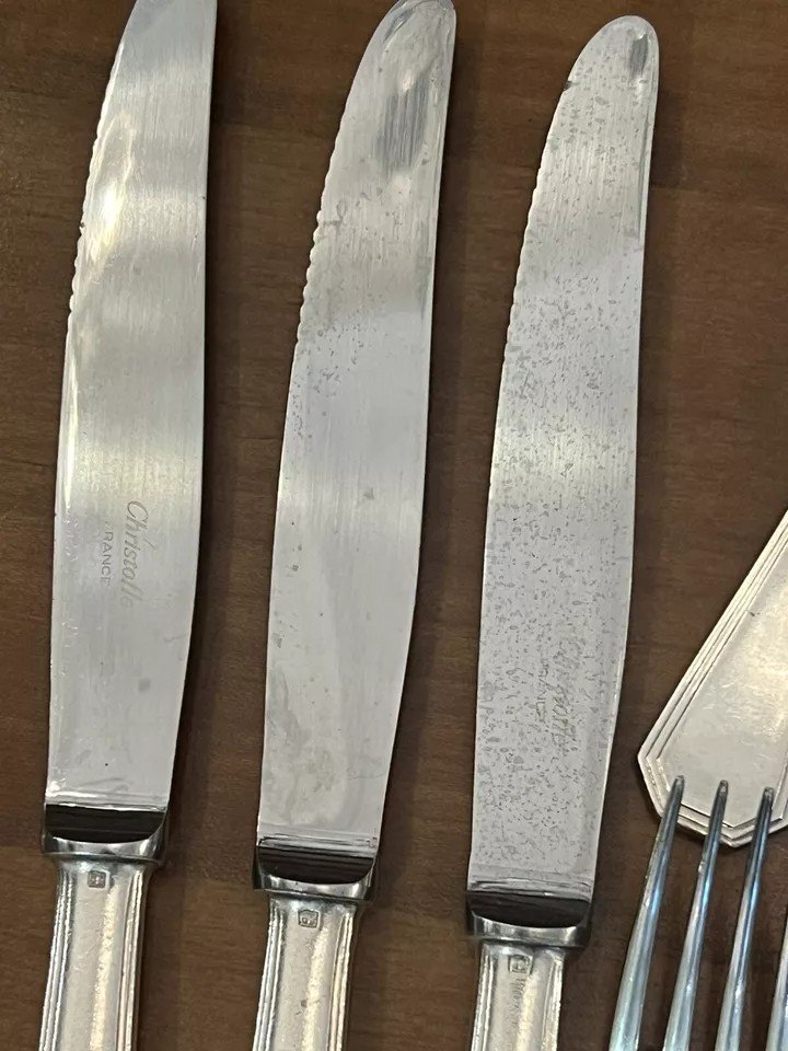  Christofle Art Deco Boreal Silver Metal Cutlery Set-photo-3