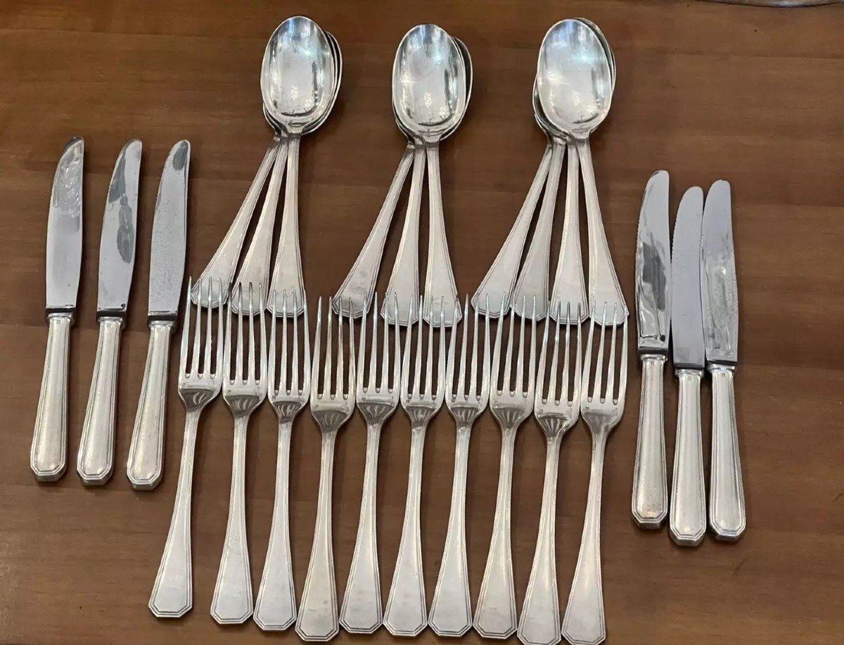  Christofle Art Deco Boreal Silver Metal Cutlery Set