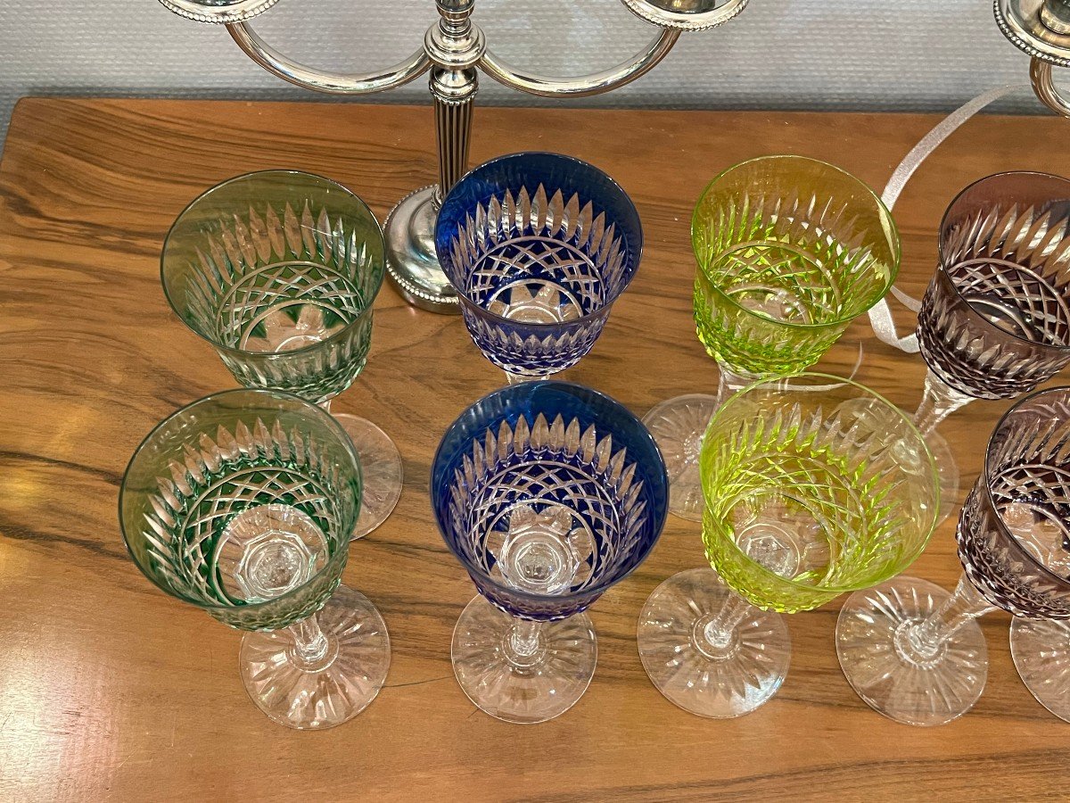 12 Verres  En Cristal De Couleur, Roemer Cristallerie De Lorraine-photo-1