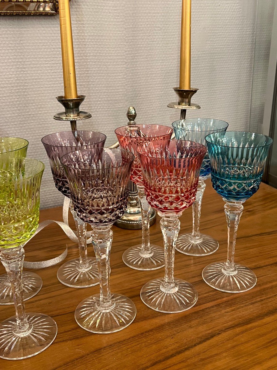 12 Verres  En Cristal De Couleur, Roemer Cristallerie De Lorraine-photo-3