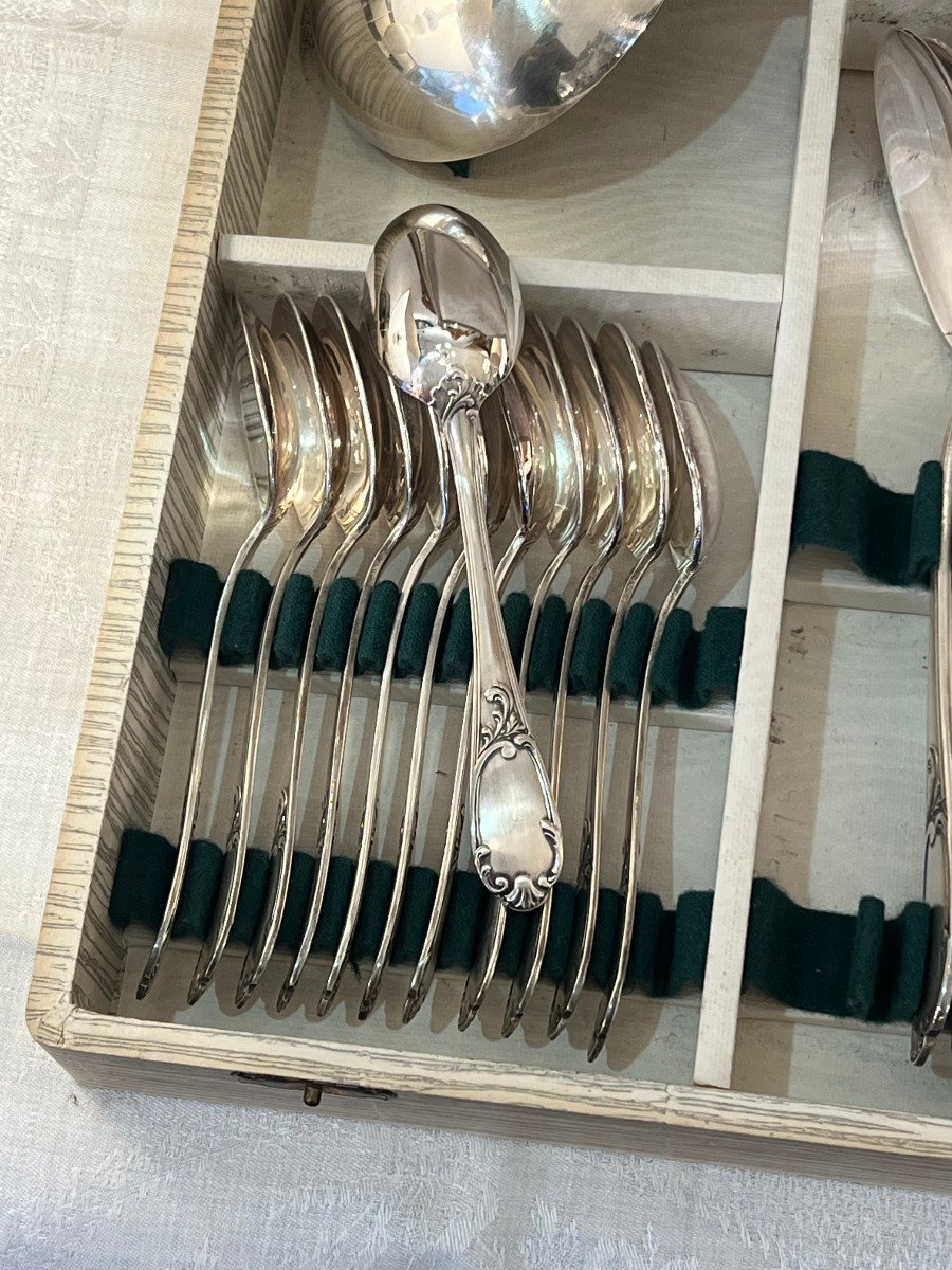 Silver Metal Cutlery Set Rocaille Model 37 P-photo-6