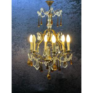 Ref 26 / 6-light Bronze Colored Pendant Chandelier / Refurbished