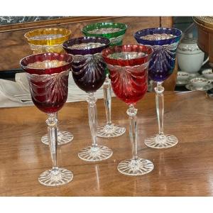 6 Verres De Couleurs Cristal Boheme 