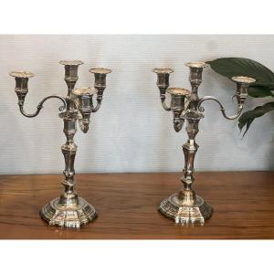 Pair Of Silver Metal Candlestick Shell Model 