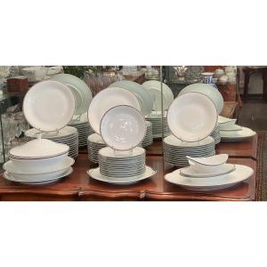 Limoges / Porcelain Table Service 56 Pieces / White Silver Border