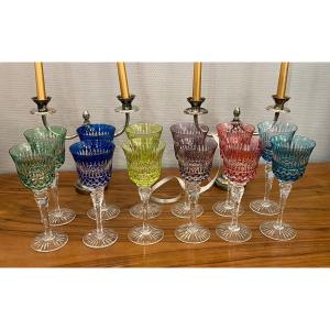 12 Colored Crystal Glasses, Roemer Cristallerie De Lorraine