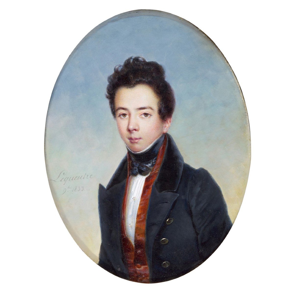 Joseph Hippolyte Lequeutre (1793-1877) Portrait Of A Young Man Dunkirk Miniature-photo-2