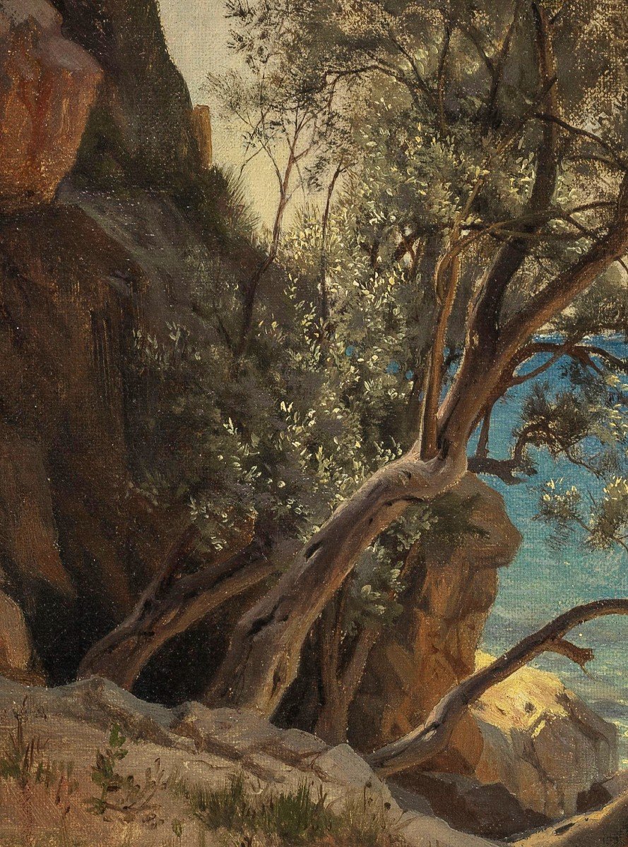 Arthur Calame (1843-1919) Mediterranean Shore, Probably The French Riviera-photo-3