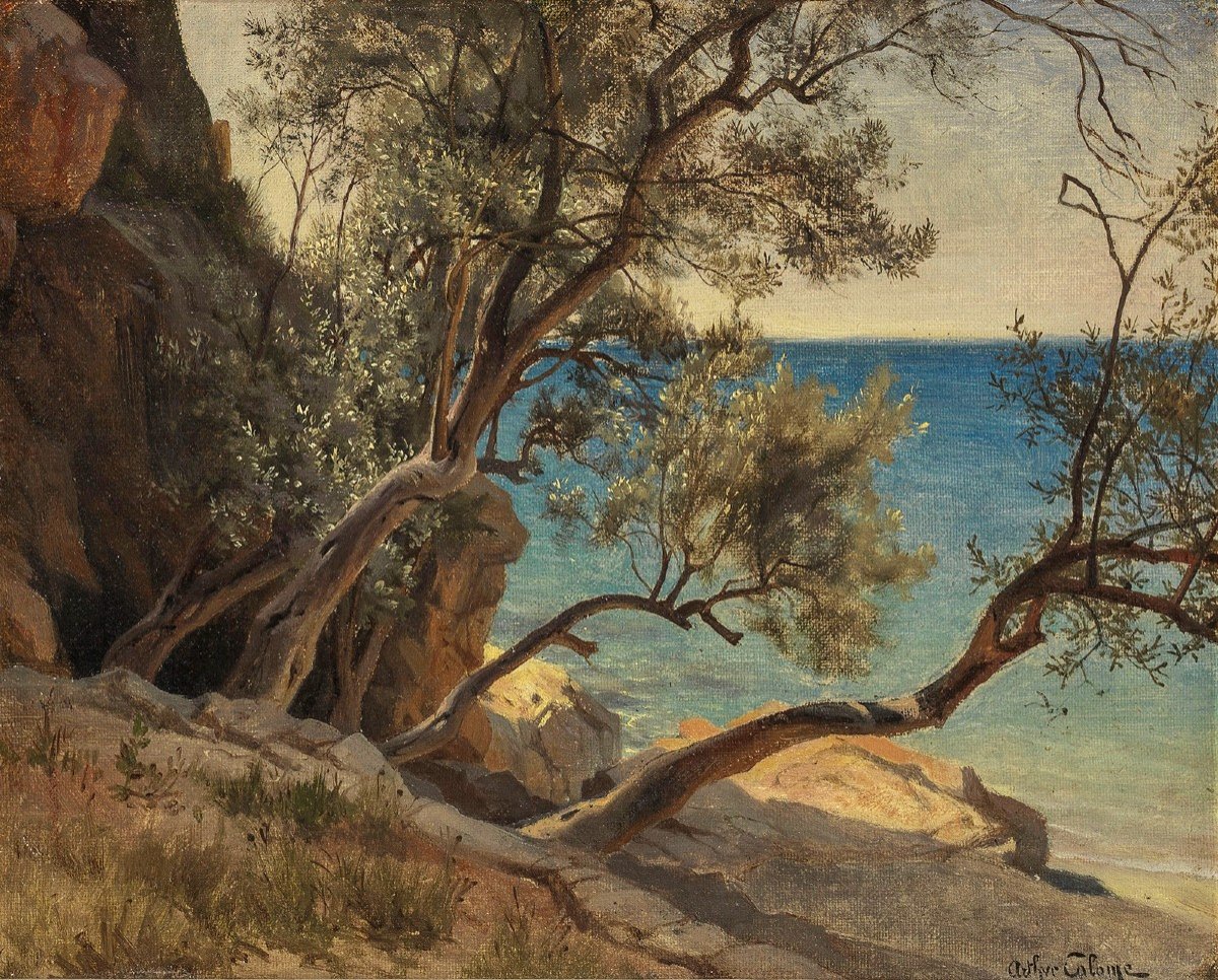 Arthur Calame (1843-1919) Mediterranean Shore, Probably The French Riviera