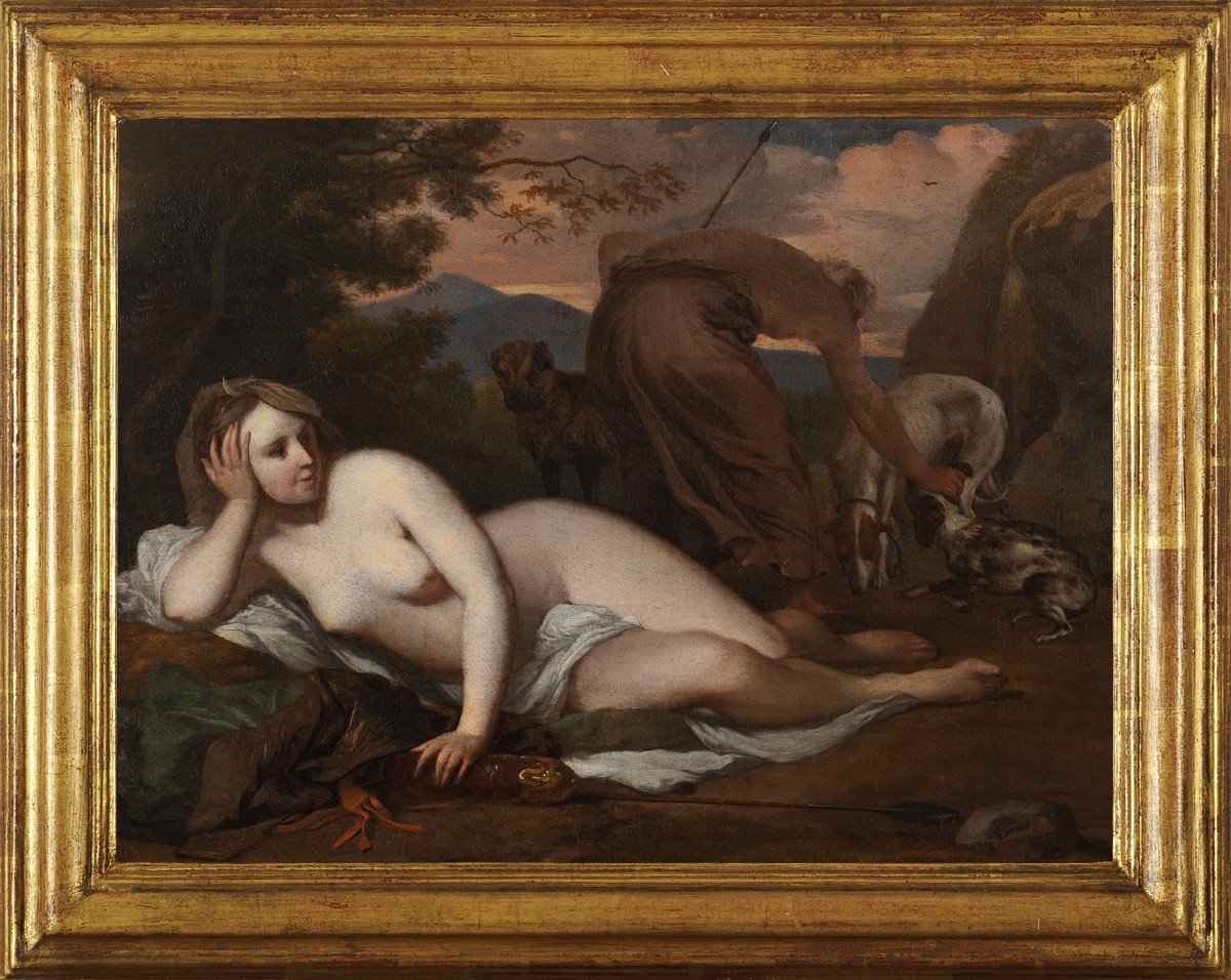 Barend Graat (1628-1709) Diana The Huntress And Her Dogs Naked Hunting-photo-2