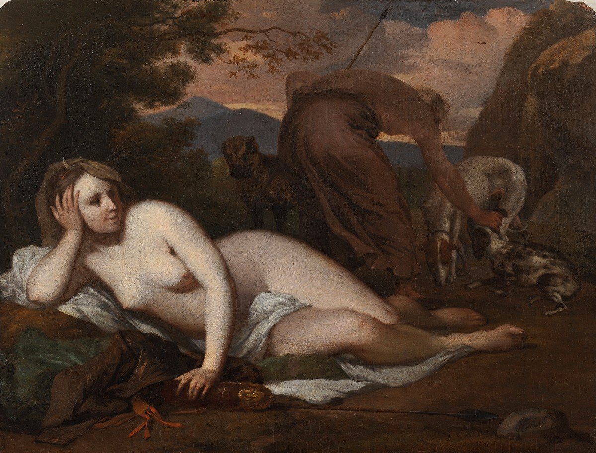 Barend Graat (1628-1709) Diana The Huntress And Her Dogs Naked Hunting