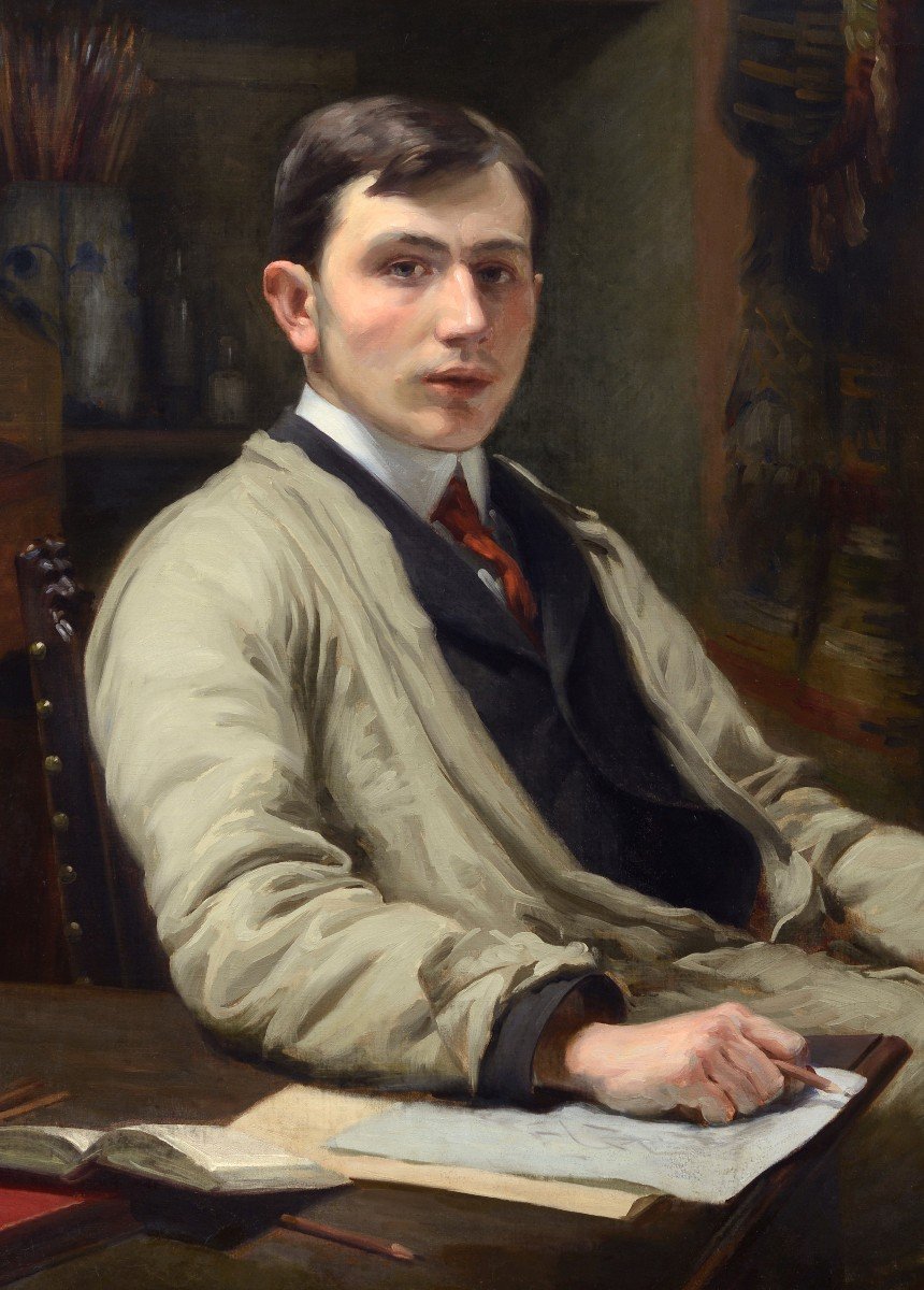 Auguste Delécluse (1855-1928) Portrait Of The Artist's Son, Eugène Delécluse Roubaix-photo-3