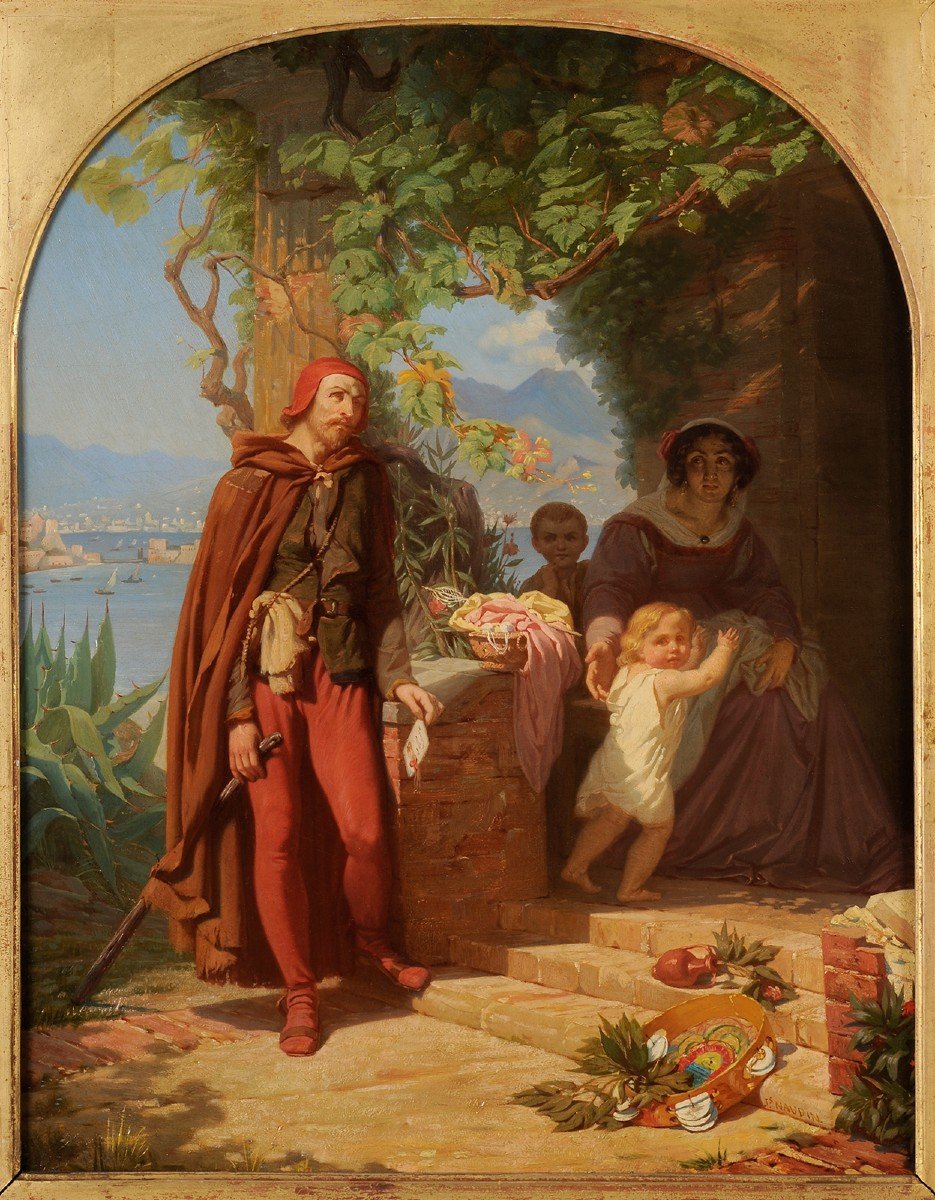 Jules Naudin (1817-1876) Tasso Arriving At His Sister's House In Sorrento Naples Italy-photo-2