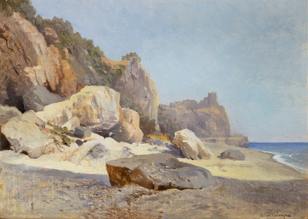 Arthur Calame (1843-1919) Rivage méditerranéen, probablement la côte amalfitaine Italie