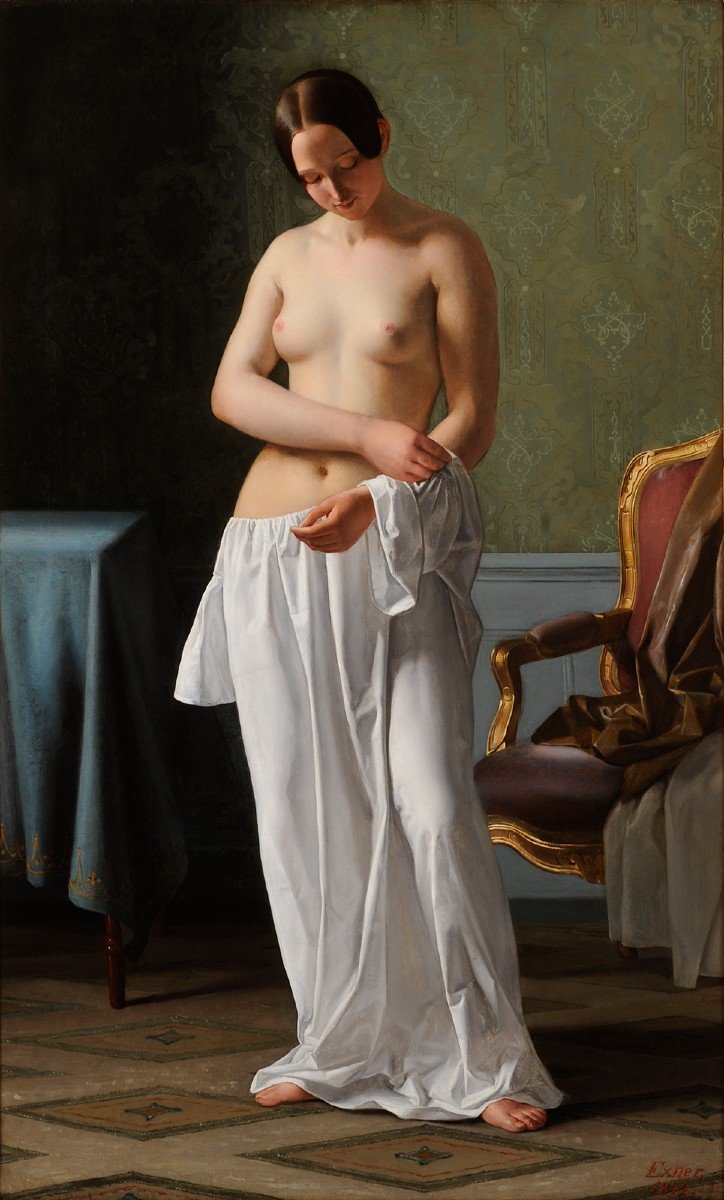 Julius Exner (1825-1910) Model Undressing Denmark Eckersberg