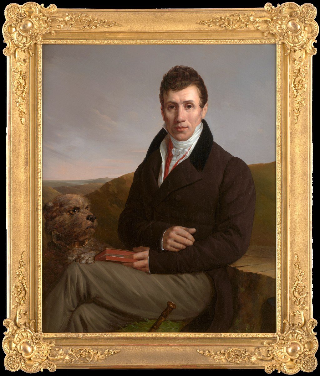 Henri Joseph Hesse (1781-1849) Portaits d'homme avec son chien et son épouse-photo-2