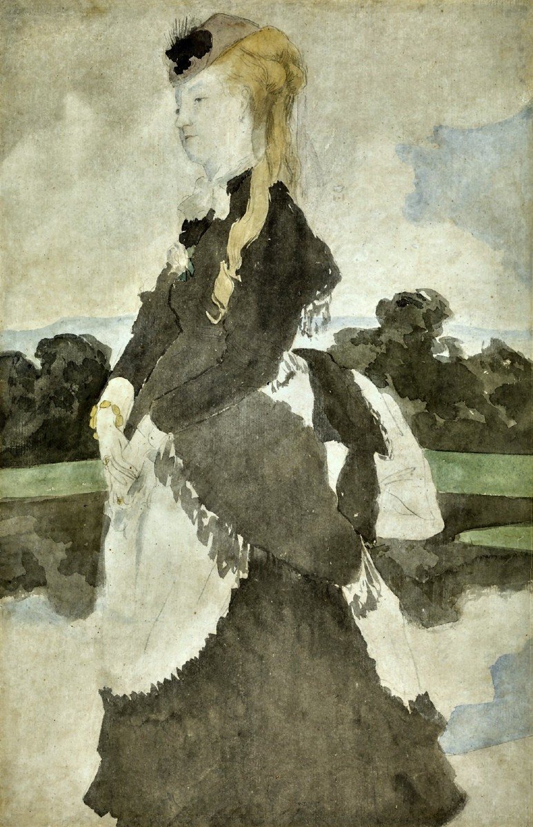 James Tissot (1836-1902) Madame Eugène Pegg en promenade à Saint Germain Paris-photo-3