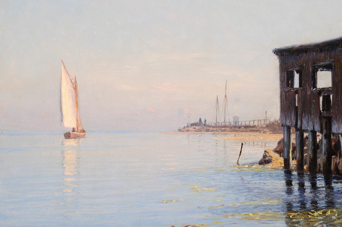 Christian Mølsted (1862-1930) Vue du port de Dragør Danemark Danoise-photo-4