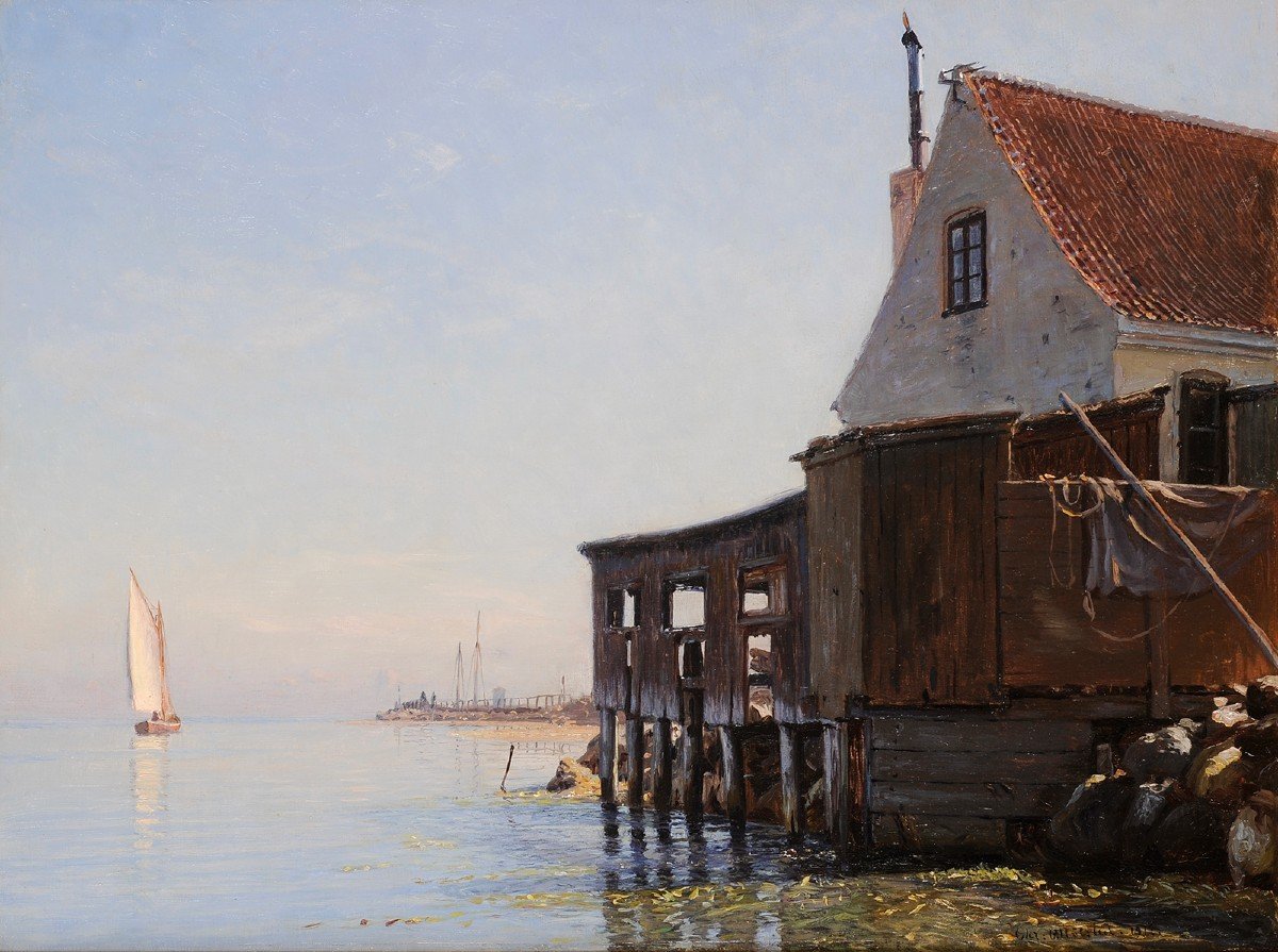 Christian Mølsted (1862-1930) Vue du port de Dragør Danemark Danoise