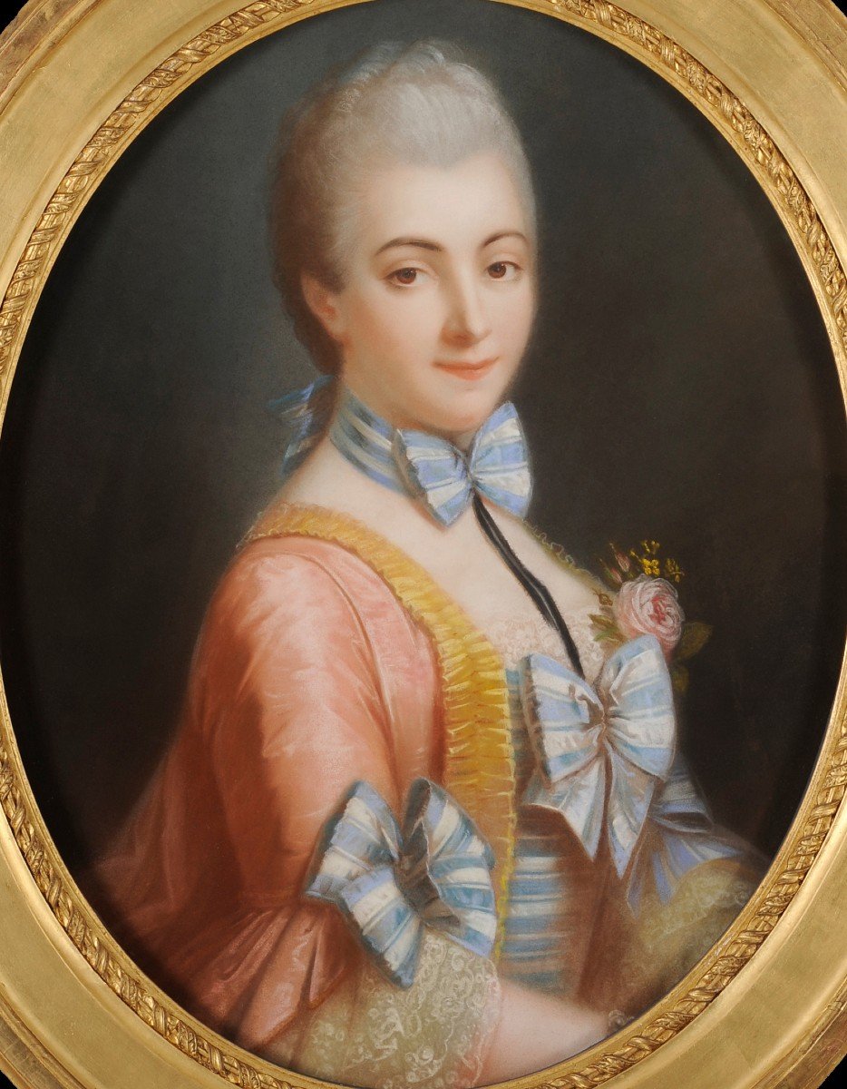 Portrait de jeune femme en tenue d’époque Louis XV - Ecole française XIXe -photo-2