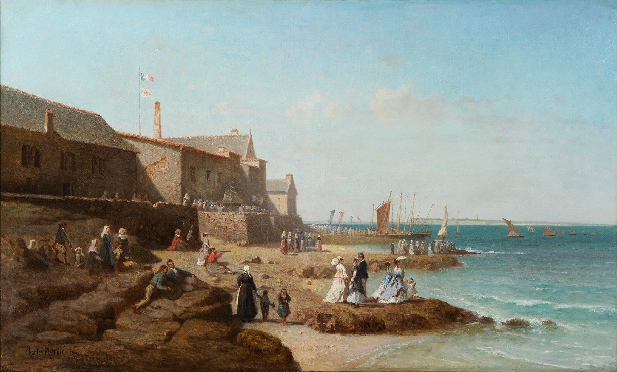 Charles Mermé (1818-1869) The Blessing Of Coureau De Groix In Larmor Brittany Lorient-photo-2