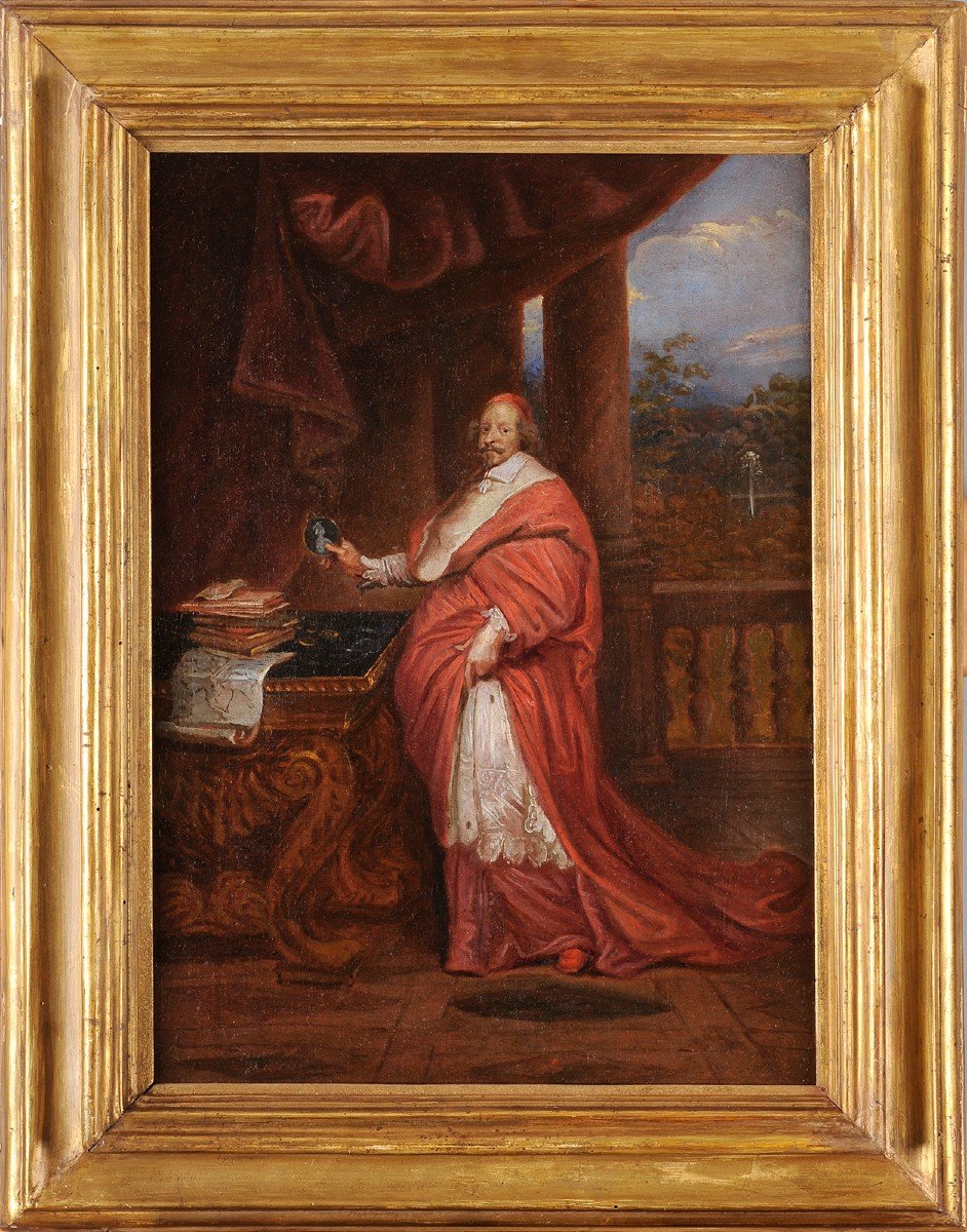 French School Circa 1645 - Portrait Of Cardinal Mazarin-photo-2