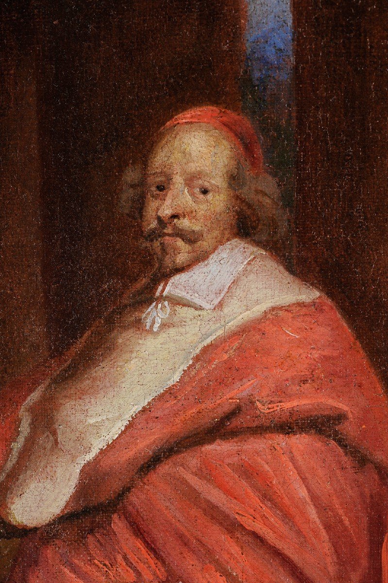 French School Circa 1645 - Portrait Of Cardinal Mazarin-photo-3