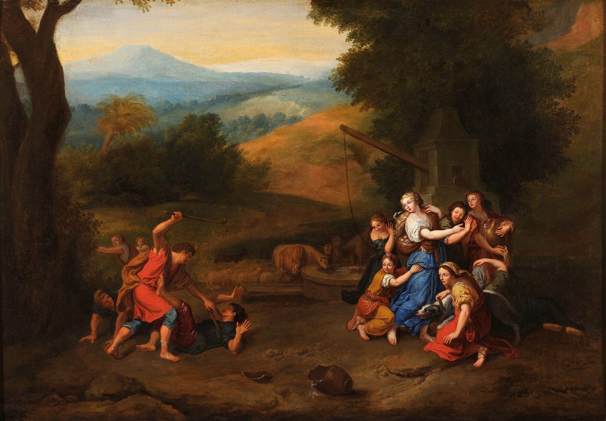 Workshop Of Louis De Boullogne - Moses Defending The Daughters Of Jethro Charles Le Brun-photo-2