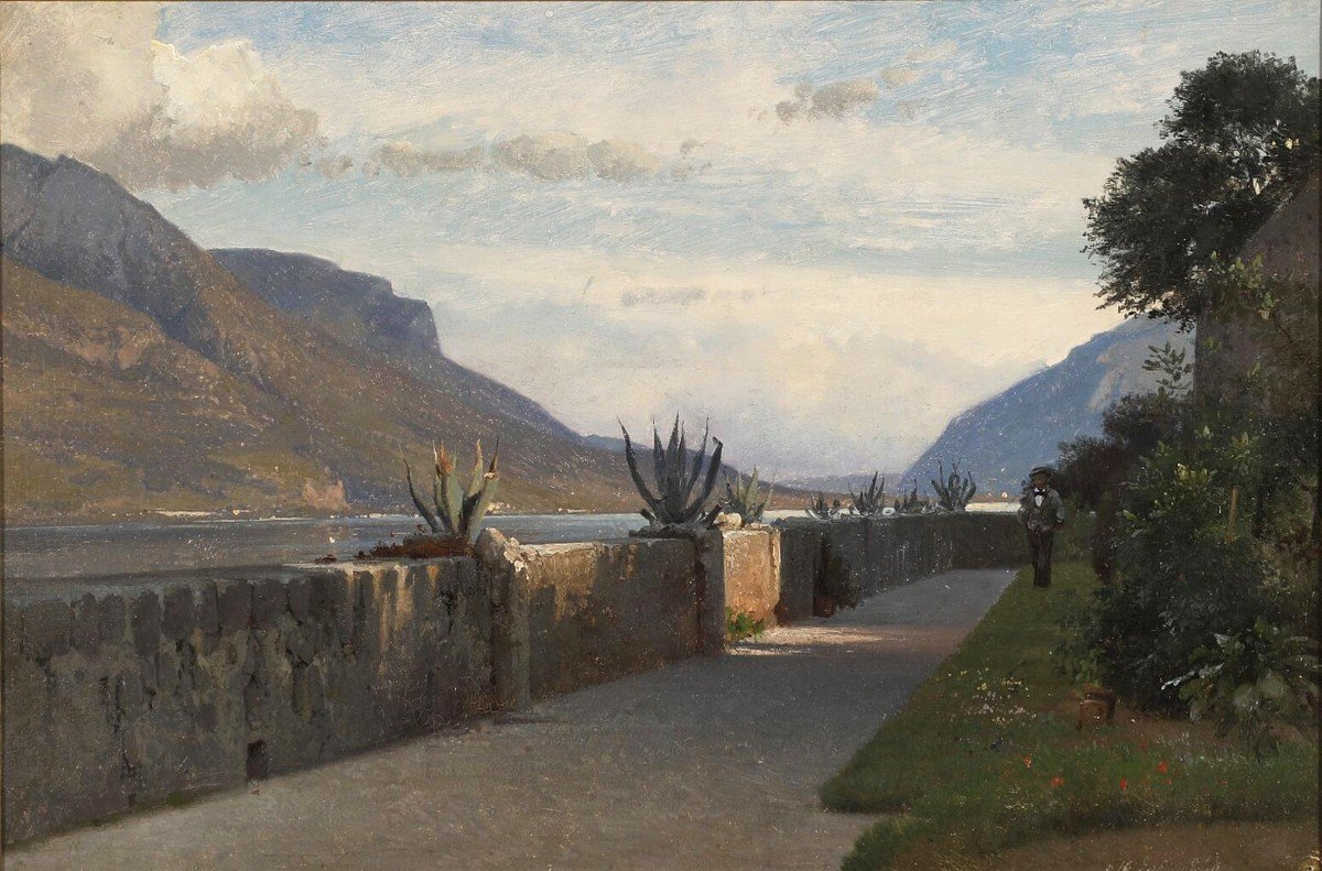 Frédérik Rohde (1816-1886) Lake Como - A Terrace Of Villa Giulia In Bellagio Italy